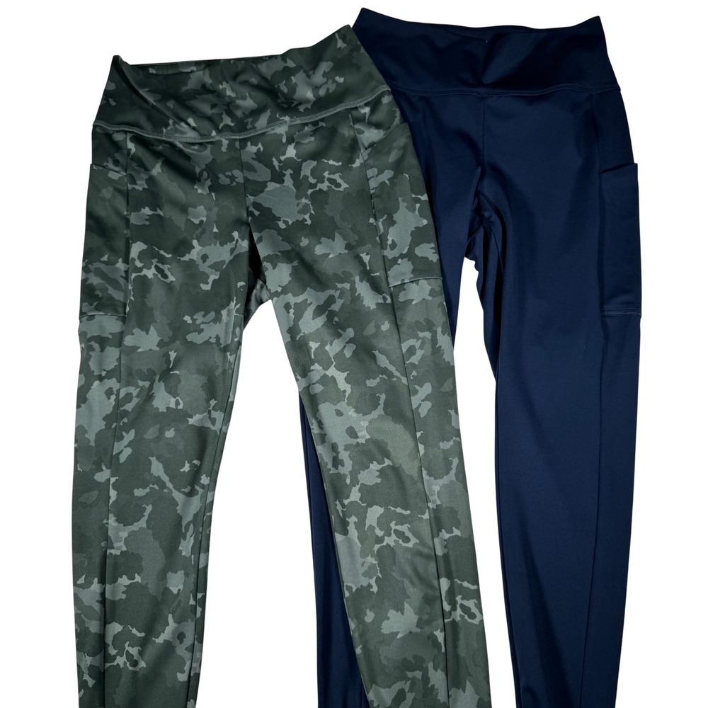 Soma Nonstop Leggings Lot of 2 Navy Blue Camo Green High Rise Pockets Size L